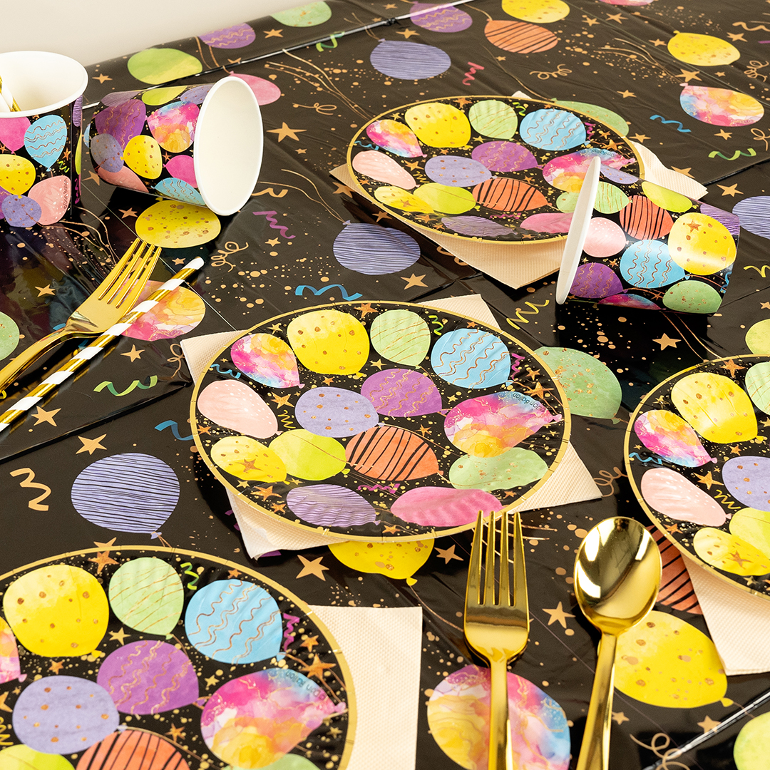 Тарелки (7''/18 см) Воздушные шары, Черный, Металлик, 6 шт.