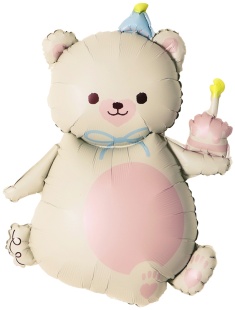 Шар (39''/99 см) Фигура, Мишка с кексиком, Кремовый, Сатин, 1 шт. в уп.