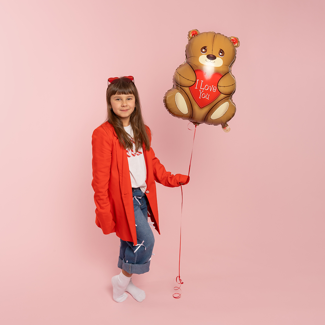 Шар (27''/69 см) Фигура, Мишка с сердцем, 1 шт.