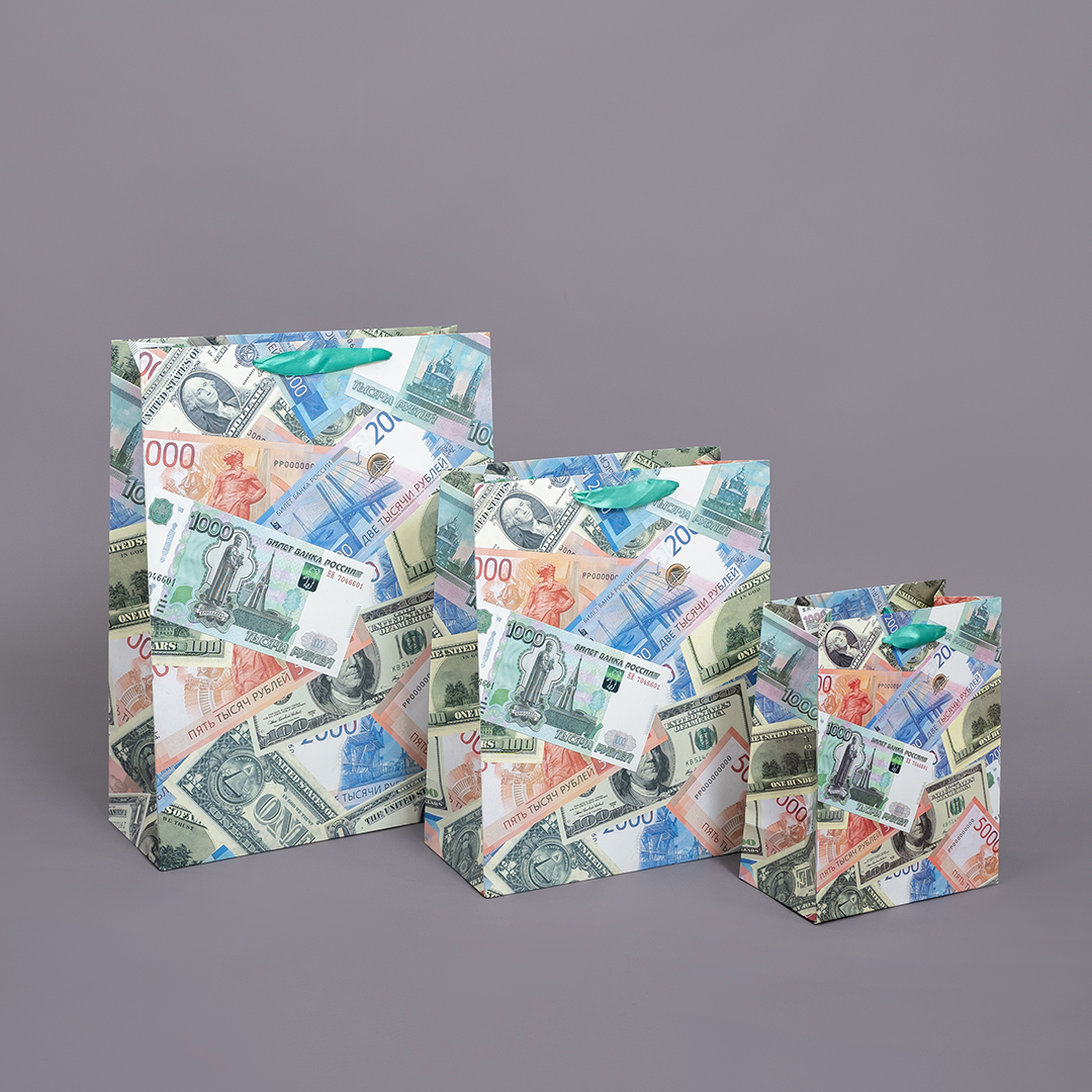 Пакет подарочный, 210гр, Деньги, 41*31*12 см, 1 шт.