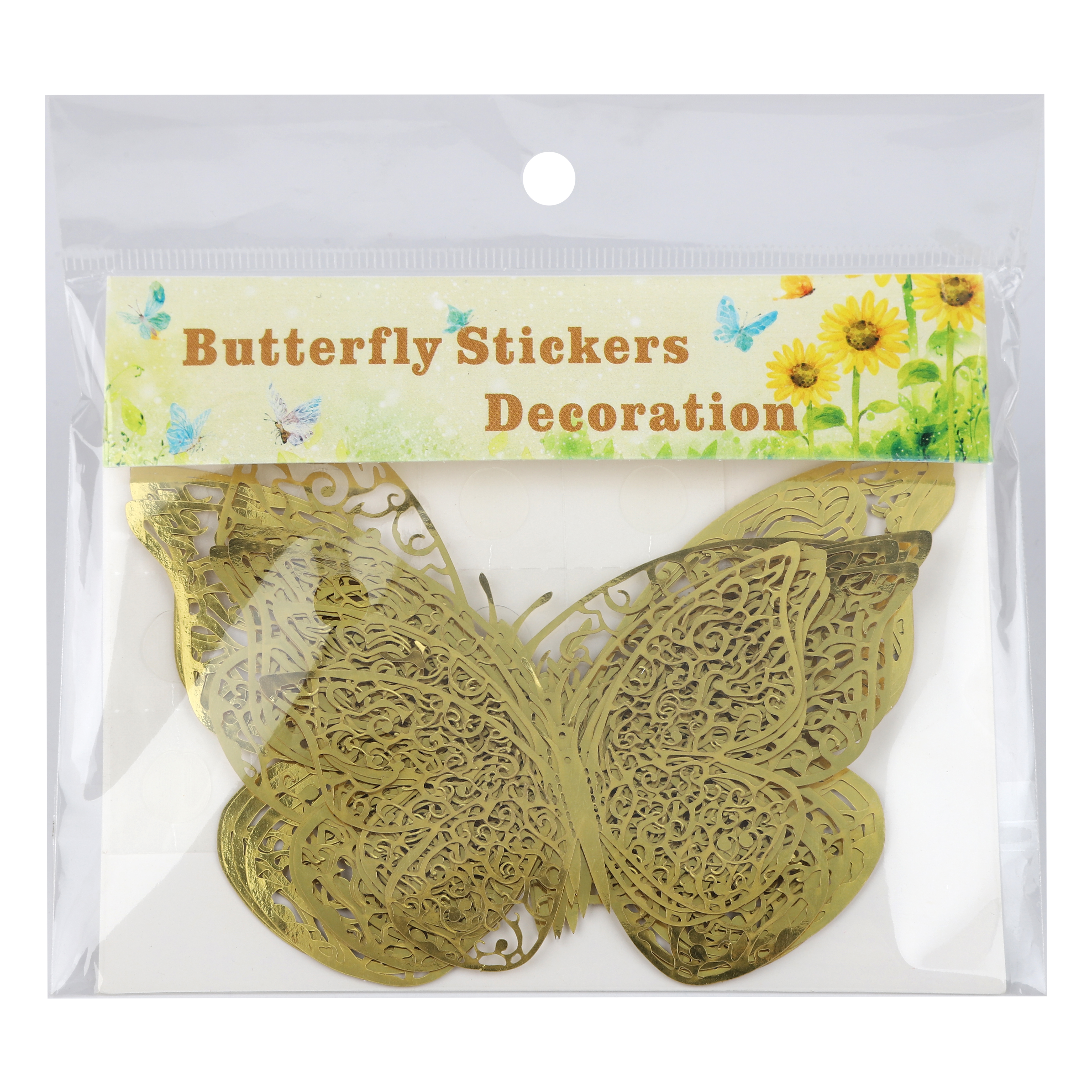 Наклейки Ажурные бабочки, Золото, 8-12 см*12 шт, 1 упак.