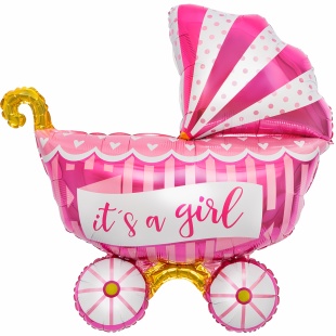 Шар (37''/94 см) Фигура, Коляска для девочки, Розовый, 1 шт. в уп.