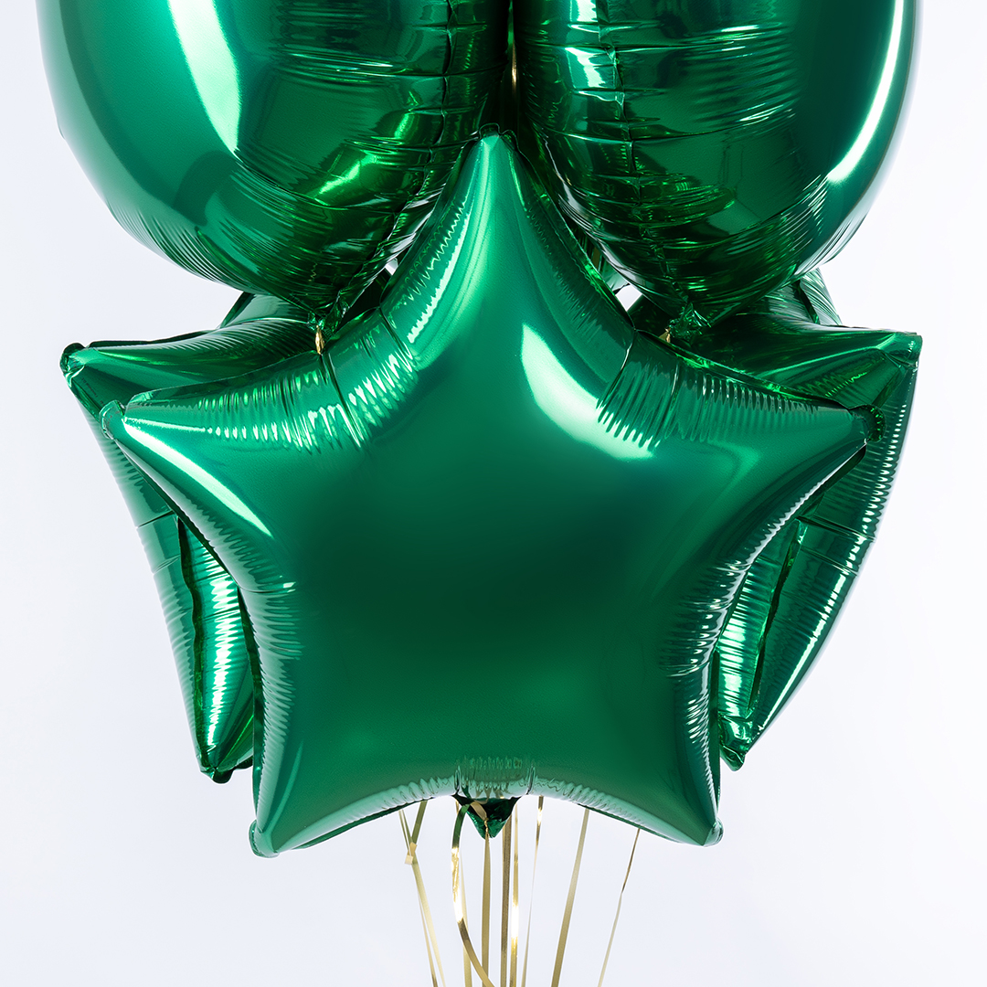 Шар (18''/46 см) Звезда, Зеленый, Сатин, 1 шт.
