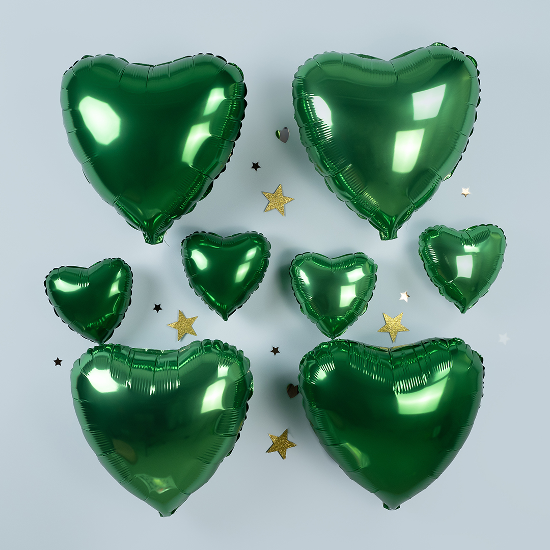 Шар (9''/23 см) Мини-сердце, Зеленый, 1 шт.