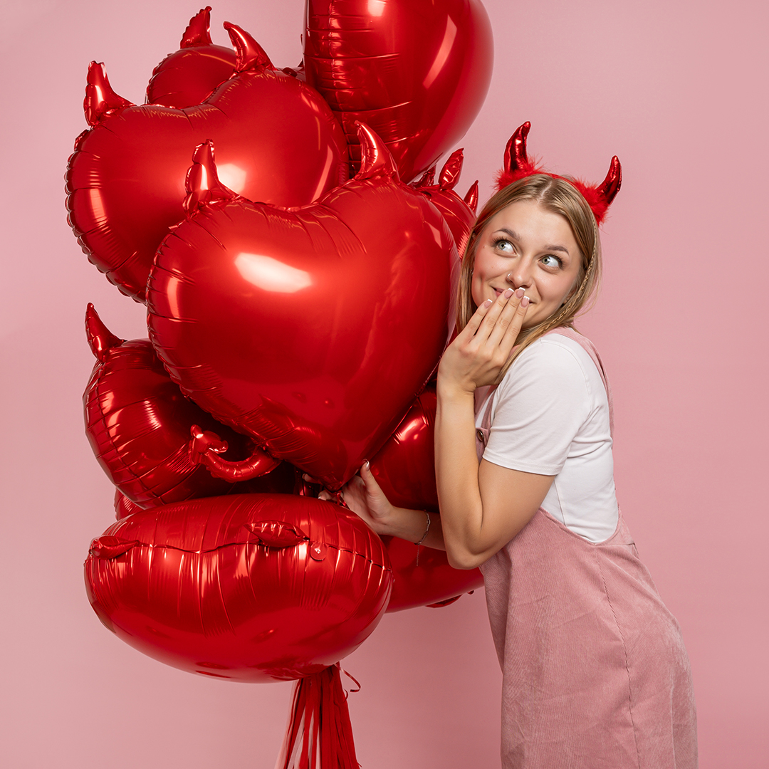 Ободок, Рожки Чертенка, пушистые, Красный, Металлик, 1 шт. 