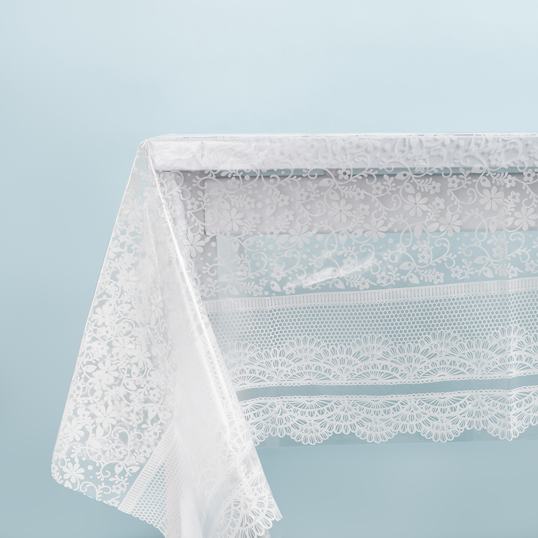 Скатерть одноразовая, Кружево, Белый, 120*180 см, 1 шт.