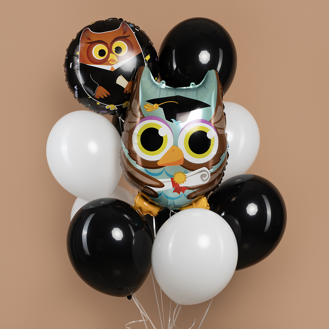 Шар (18''/46 см) Круг, Сова Выпускник, 1 шт.