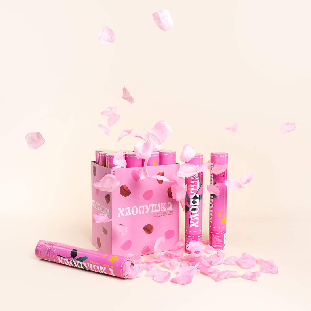 Пневмохлопушка (12/30 см), Лепестки роз, Розовый, 1 шт.