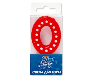 Свеча Цифра, 0 Белые точки, Красный, 3*4,5 + 1,5 см, 1 шт. с держат.
