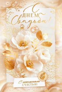 Открытка с конвертом для денег, С Днем Свадьбы! (нежные цветы), Металлик, 12,2*18,2 см, 1 шт.