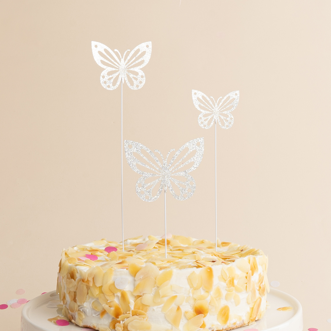 Топперы, Ажурные бабочки, Серебро, 18 см, 10 шт.