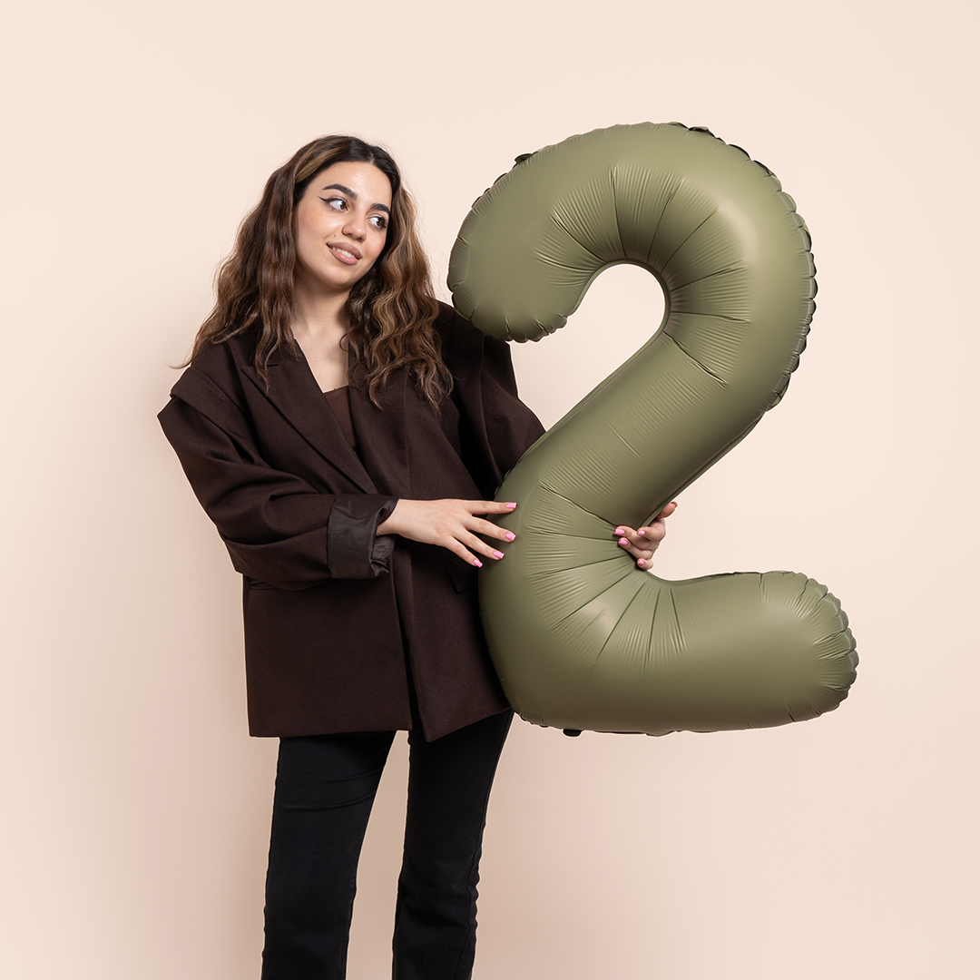 Шар (40''/102 см) Цифра, 2 Slim, Оливковый, Матовый, 1 шт.