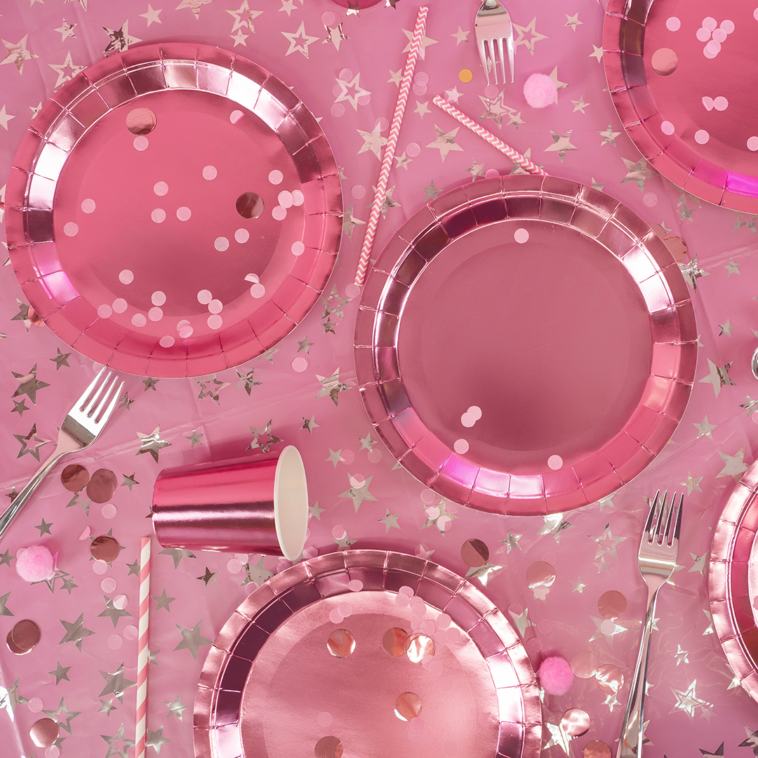 Тарелки (9''/23 см) Розовый, Металлик, 6 шт.