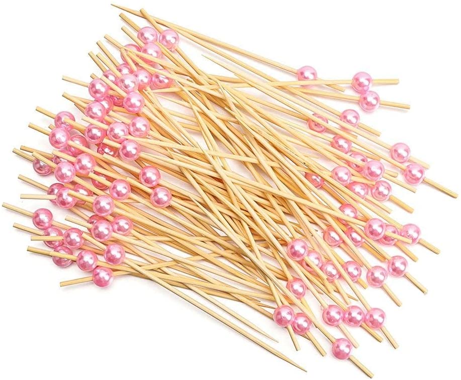 Пики Топперы, с бусинами, Розовый, 12 см, 50 шт.