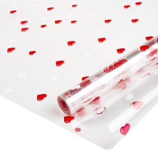 Упаковочная пленка 40мкм (0,7*7,5 м) Сердечки, Красный/Белый, 1 шт.