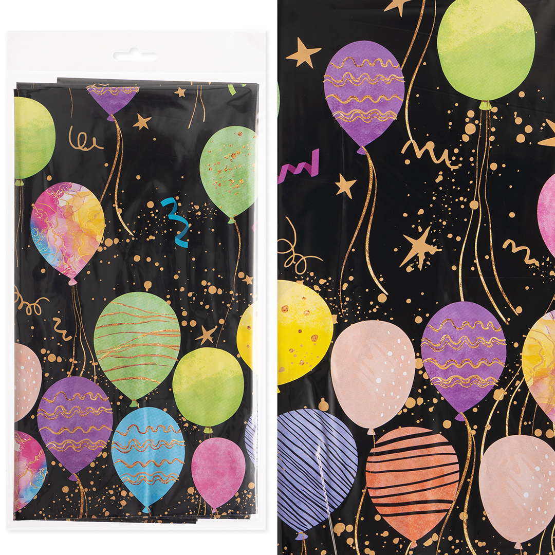 Скатерть одноразовая, Воздушные шары, Черный, 120*180 см, 1 шт.