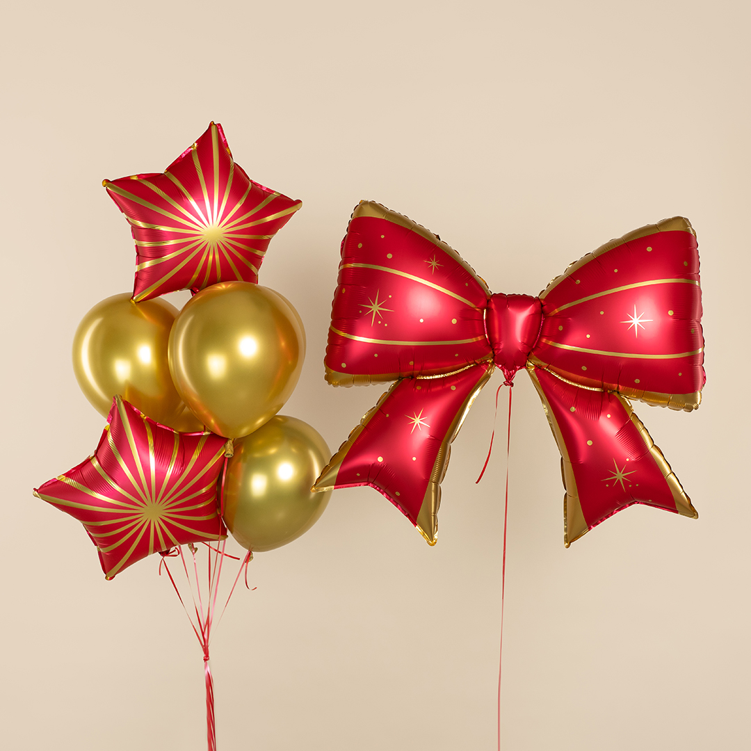 Шар (39''/99 см) Фигура, Бант, Красный/Золото, 1 шт.