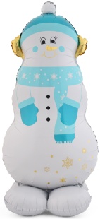 Шар 3D (58''/147 см) Фигура на подставке, Снеговик в голубом шарфе, 1 шт. в уп.