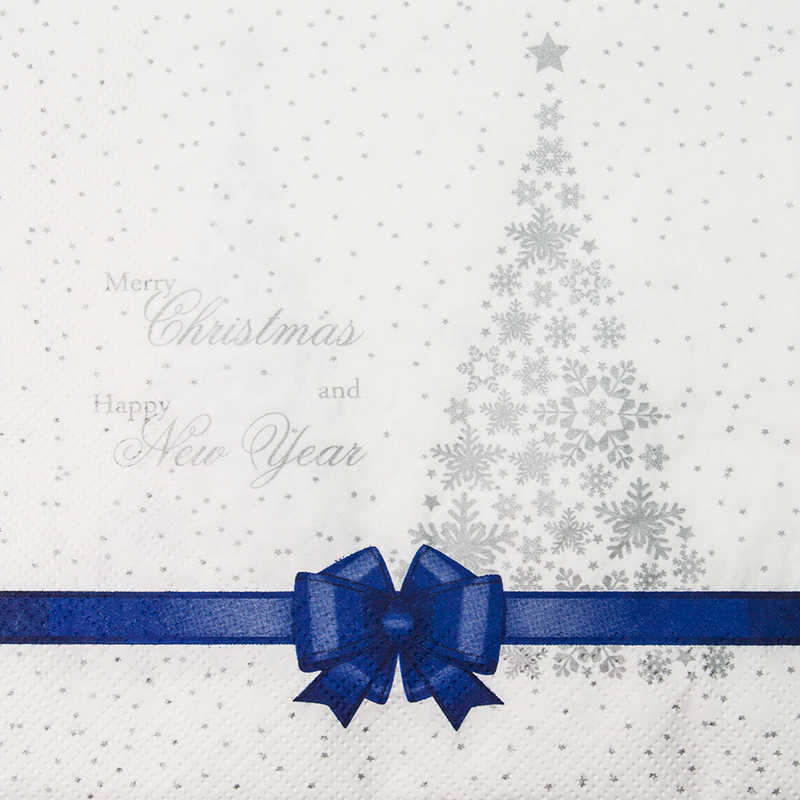 Сервировочные салфетки, Новогодний бант, Синий, 33*33 см, 20 шт.
