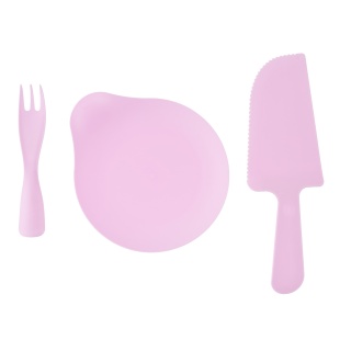 Десертный набор, Где тортик?, Тарелки, Вилки, Нож, Розовый, 11 шт. в упак. 