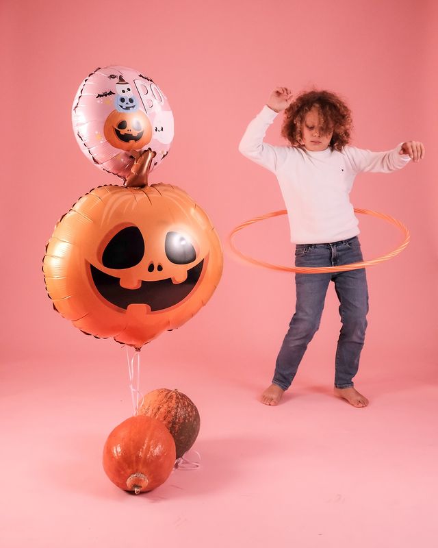 Шар (18''/46 см) Круг, Хэллоуин, Маленькое привидение, Розовый, 1 шт.