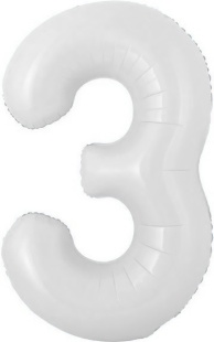 Шар с клапаном (16''/41 см) Мини-цифра, 3, Белый, 1 шт.