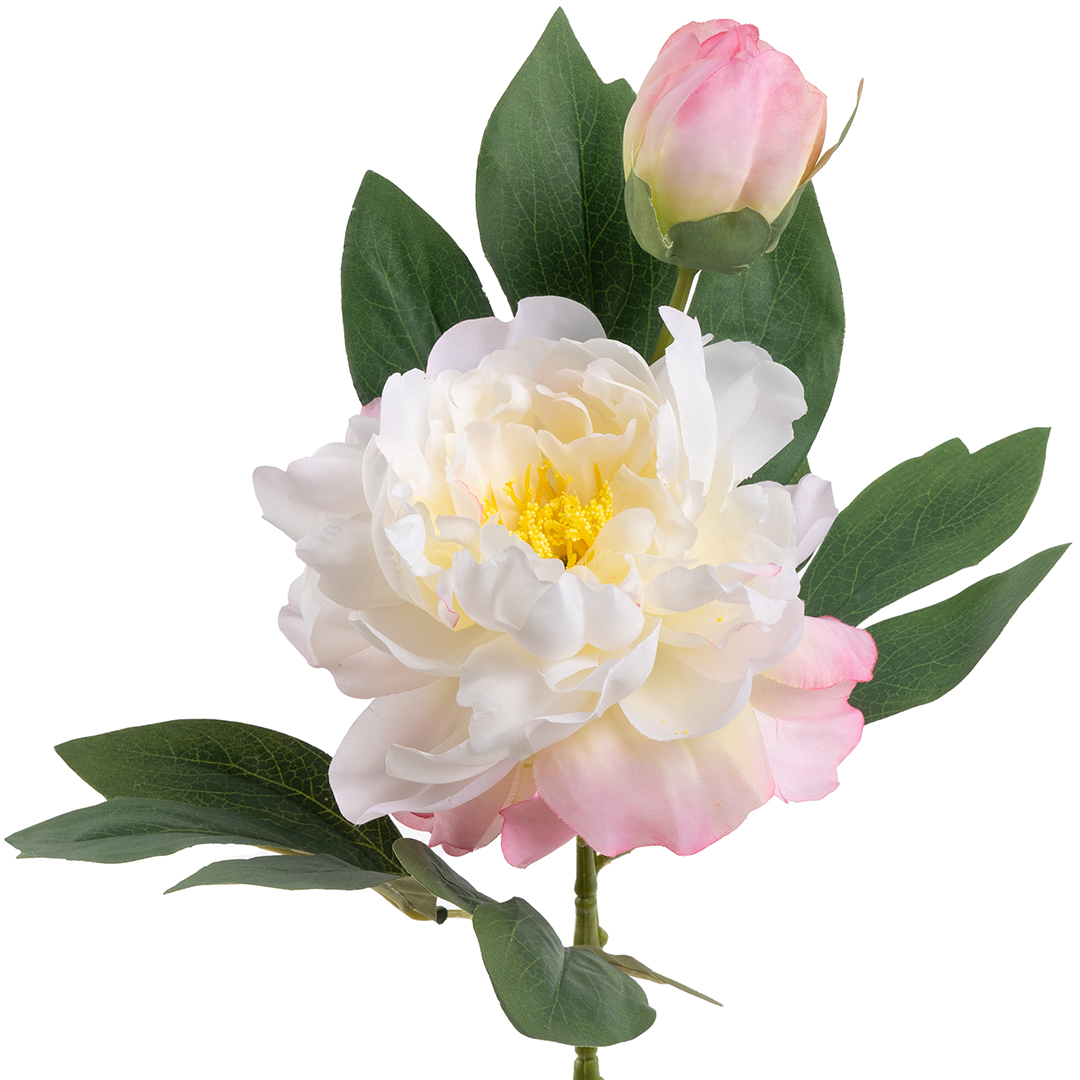 Пион, искусственный, Бело-розовый, 60 см, 1 шт. в упак. 