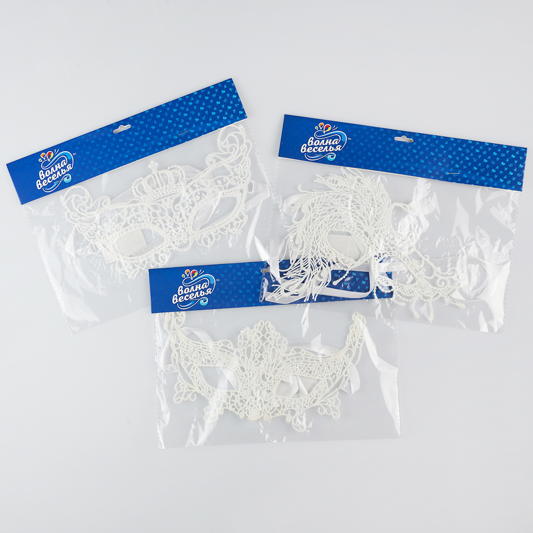 Маска кружевная, фигурная, Павлин, Белый, 16*24 см, 1 шт. 