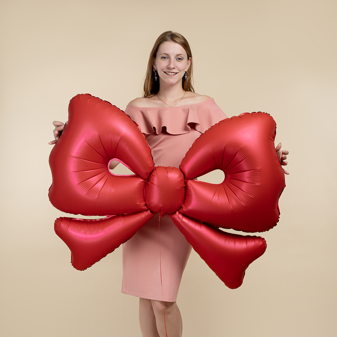 Шар (50''/127 см) Фигура, Бант, Красный, Сатин, 1 шт.