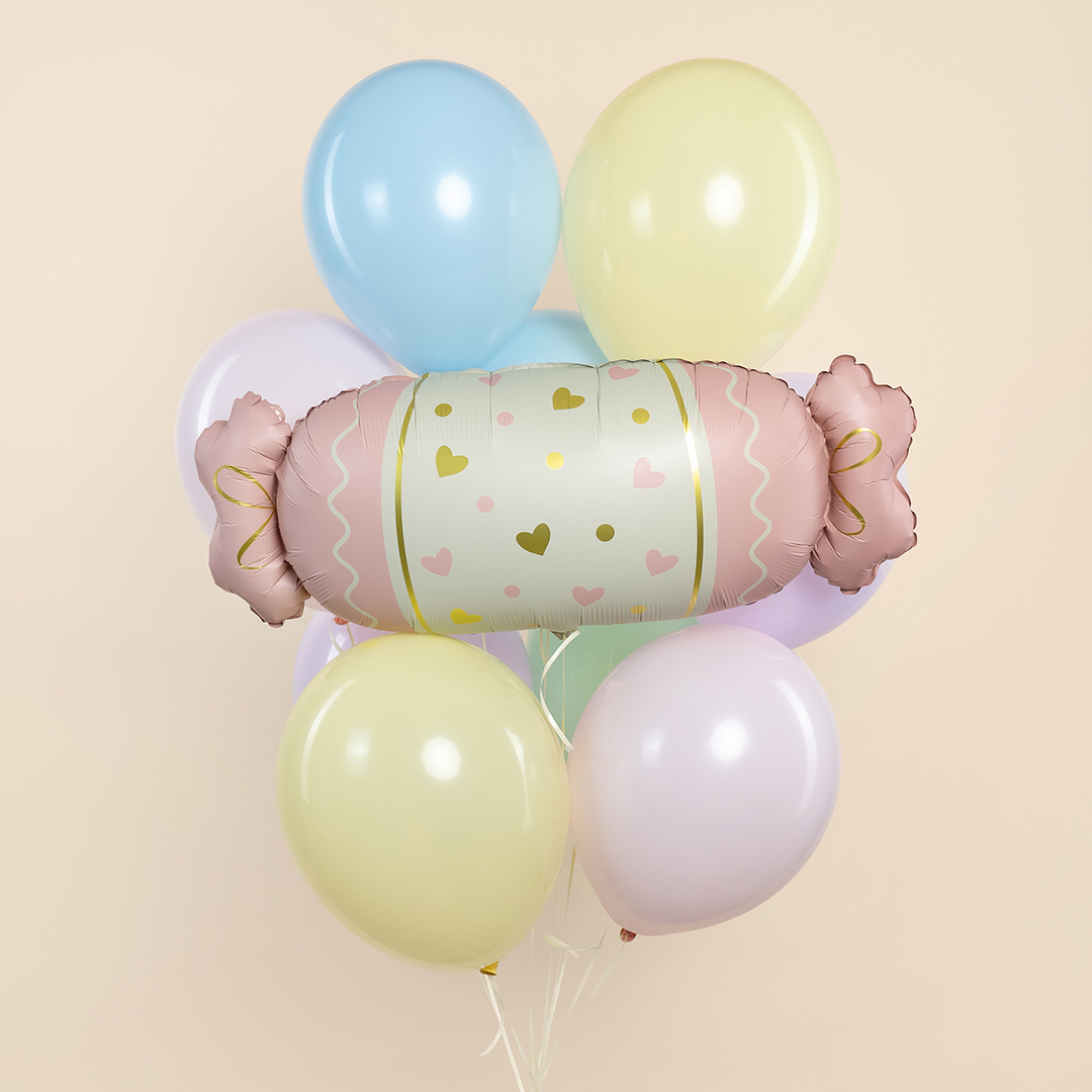 Шар (34''/86 см) Фигура, Конфета, Сердечки, Розовый, Сатин, 1 шт.