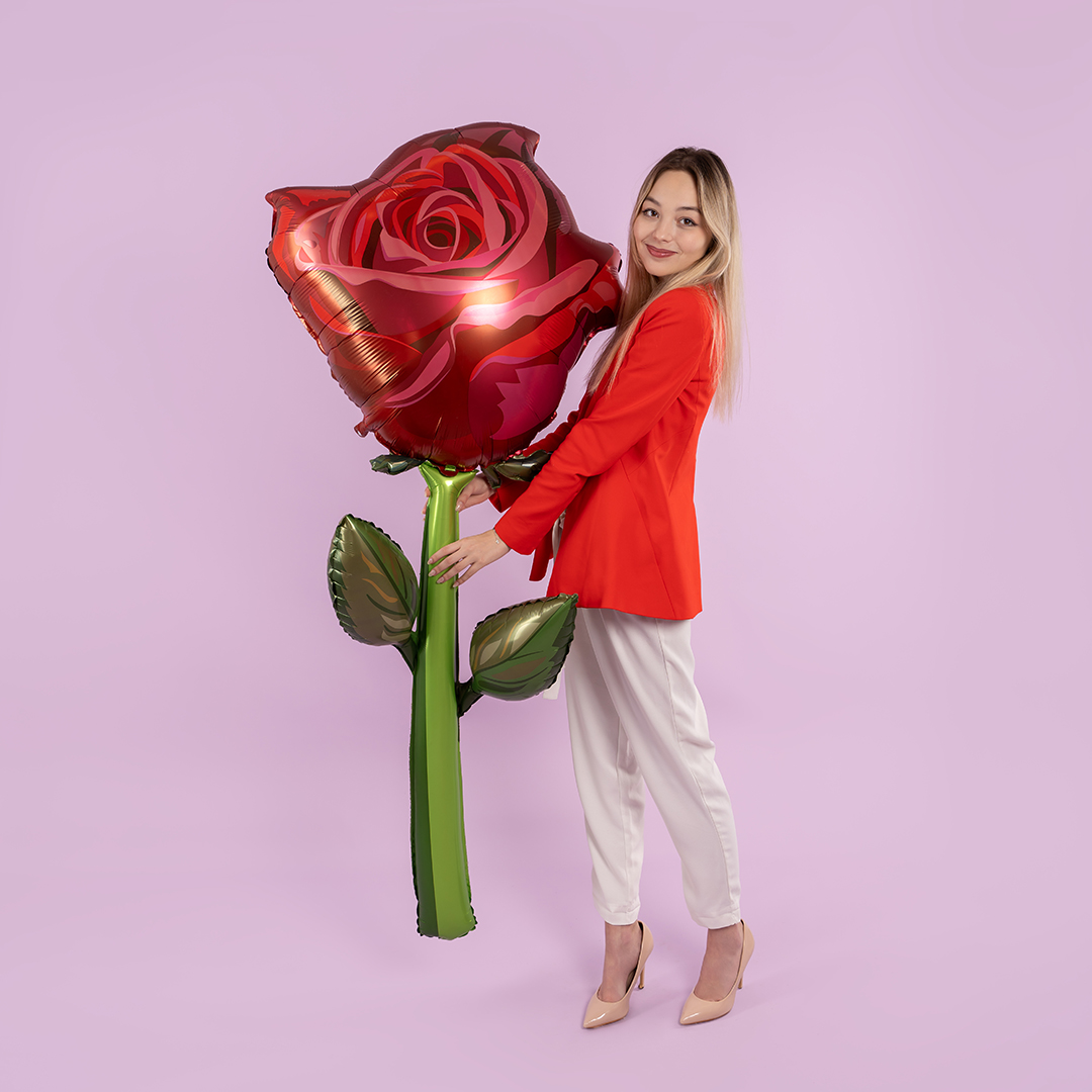Шар (65''/165 см) Цветок, Роза, Красный, 1 шт. в уп.