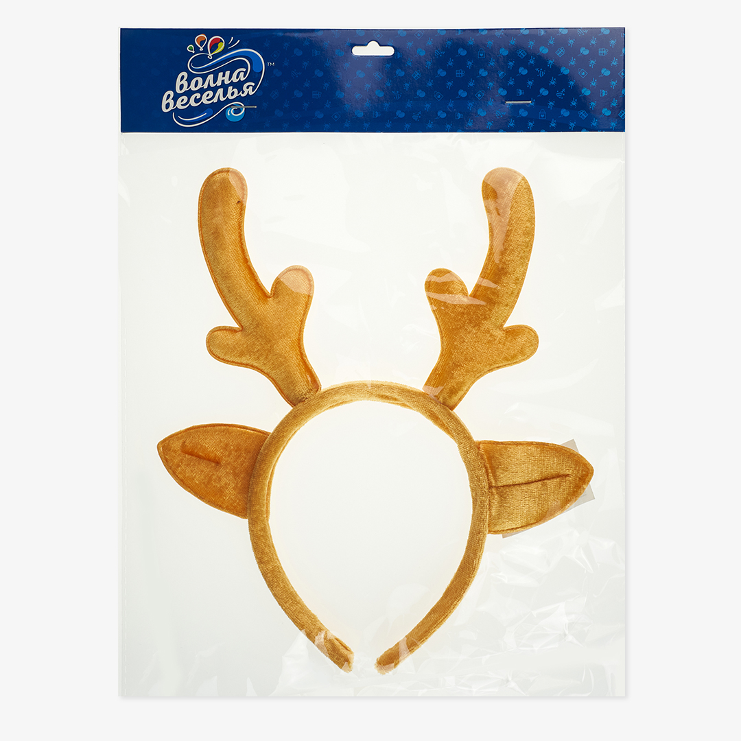 Ободок, Оленьи рожки с ушками, Коричневый, 1 шт. 