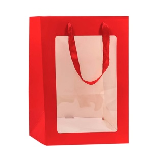 Пакет для цветов, 250гр, Прозрачное окно, Красный, 20*15*10 см, 1 шт.