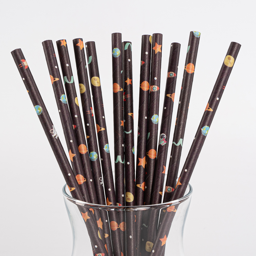 Трубочки для коктейлей, Космос, Черный, 12 шт. в упак. 