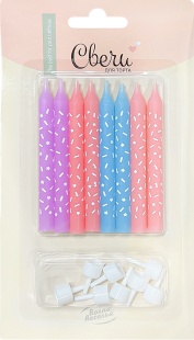 Свечи Нежный микс, Макарунс, 0,8*8 см, 8 шт. с держат.