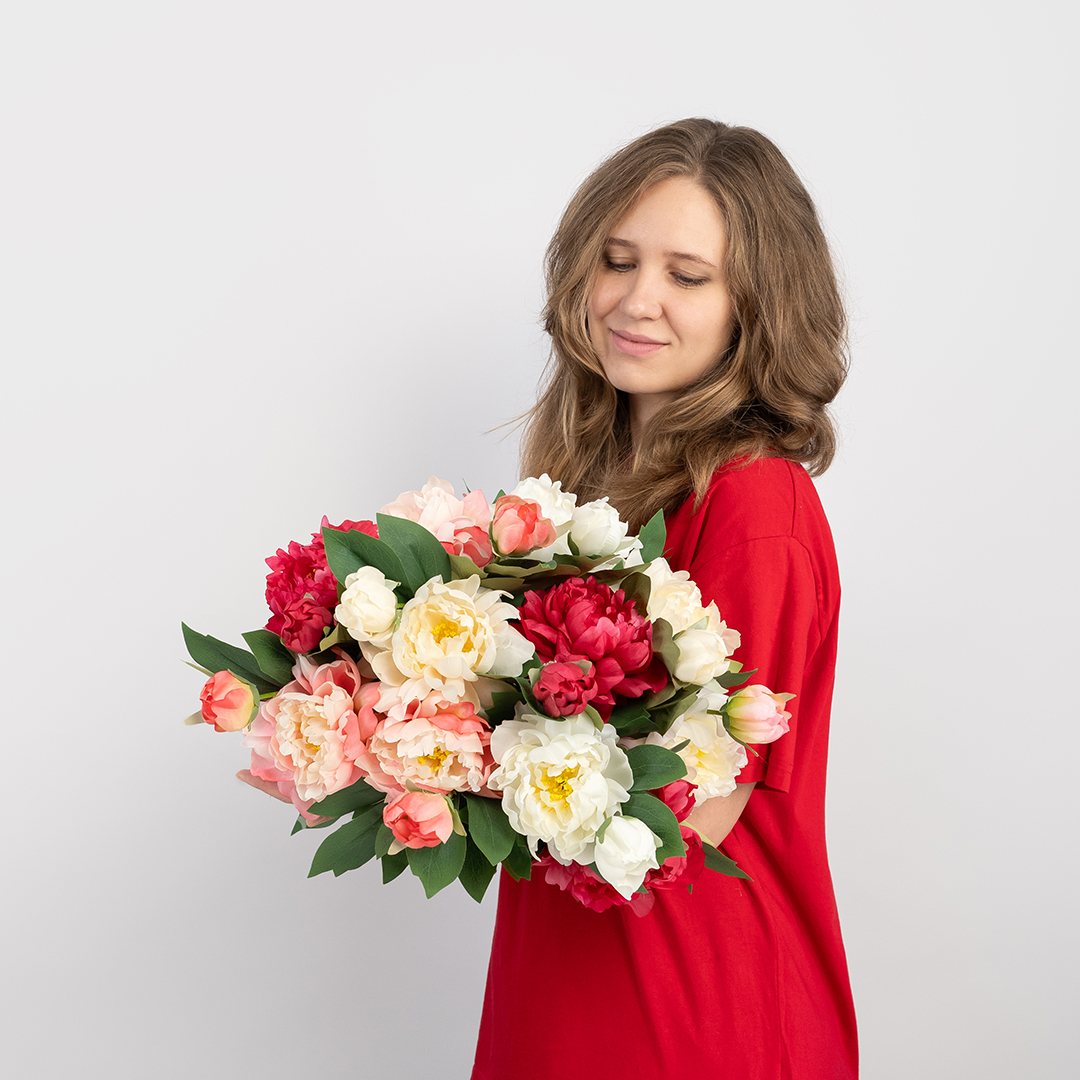 Пион, искусственный, Шампань, 60 см, 1 шт. в упак. 