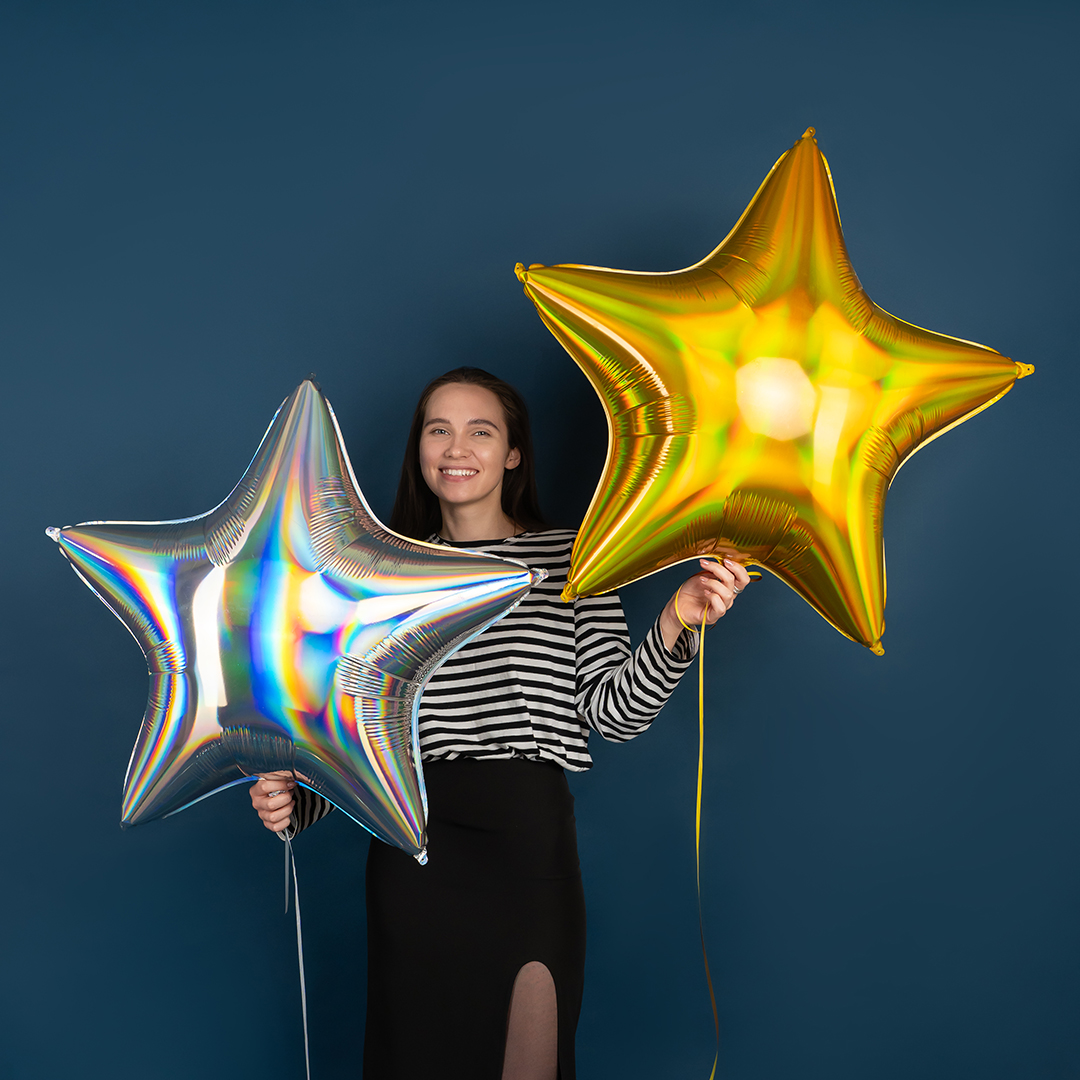 Шар (32''/81 см) Звезда, Серебро, Голография, 1 шт.