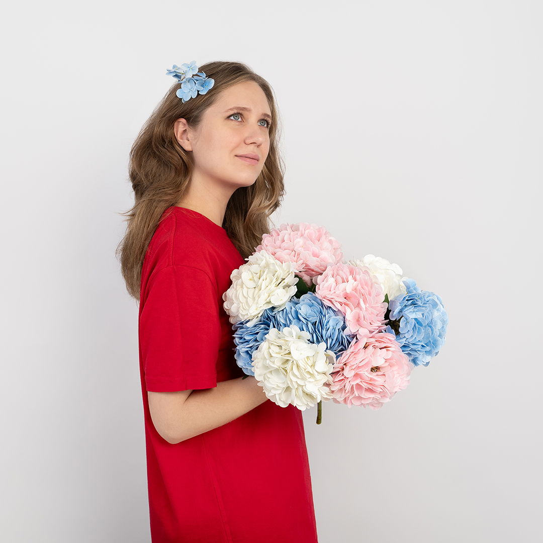 Гортензия, искусственная, Розовый, 52 см, 1 шт. в упак. 