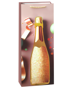 Пакет подарочный для вина, 210гр, Игристое настроение, Дизайн №2, Металлик, 36*12*9 см, 1 шт.