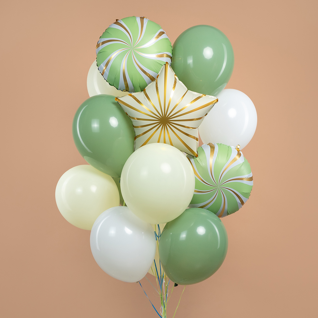 Шар (18''/46 см) Круг, Леденец, Мятный/Золото, Сатин, 1 шт.