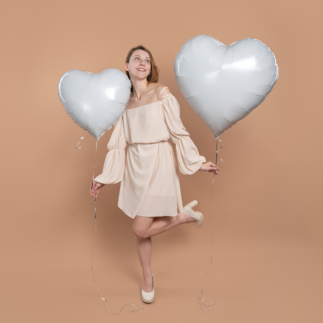 Шар (24''/61 см) Сердце, Белый, 1 шт.