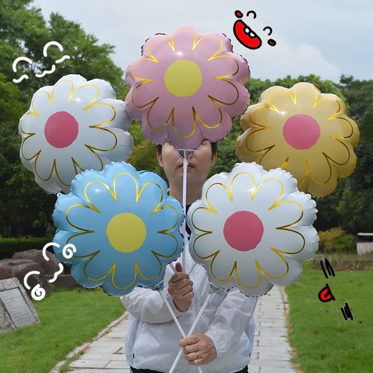 Шар (21''/53 см) Цветок, Ромашка, Золотые лепестки, Голубой, 1 шт.