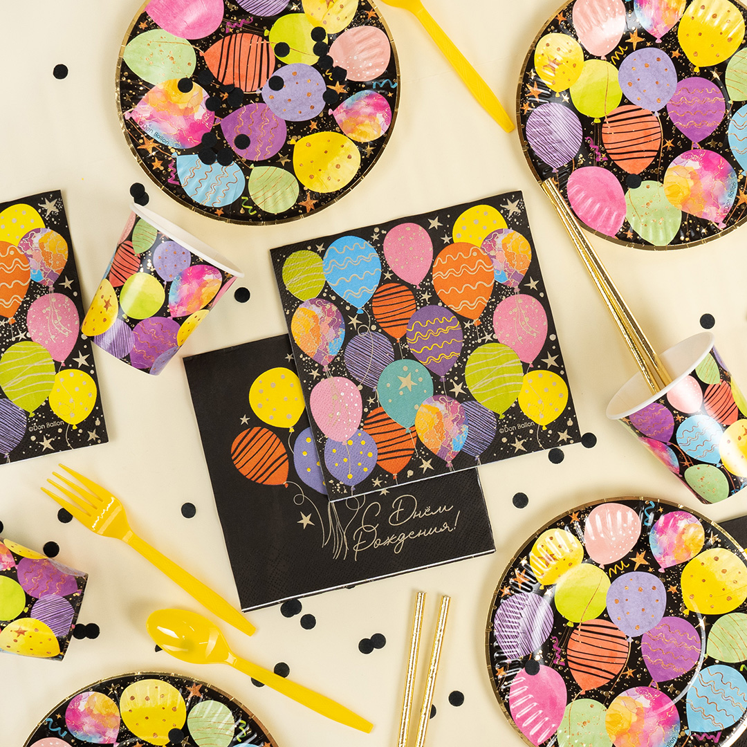 Сервировочные салфетки, Воздушные шары, Черный, 33*33 см, 20 шт.