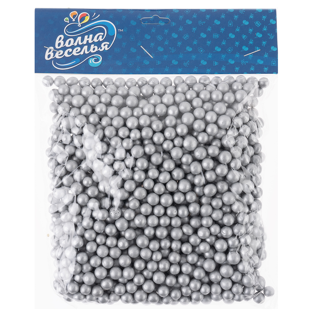 Шарики пенопласт, Серебро, Металлик, 6-8 мм, 10 гр.