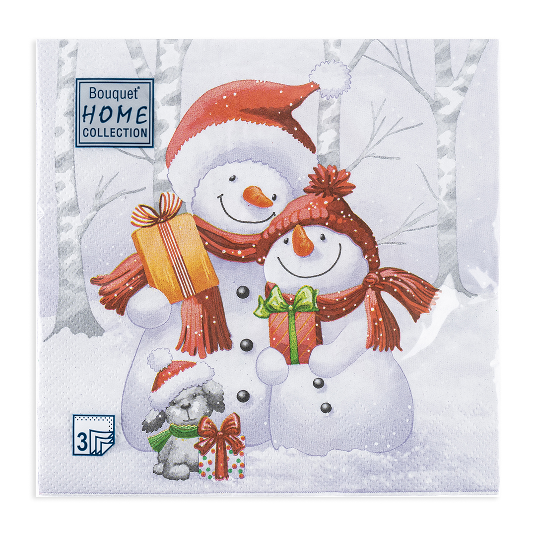 Сервировочные салфетки, Добрые снеговики, 33*33 см, 20 шт.