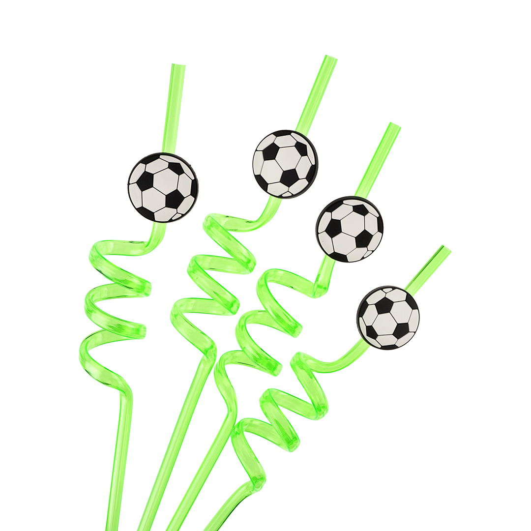 Трубочки для коктейлей (пластик), Футбол, Зеленый, 4 шт. в упак. 