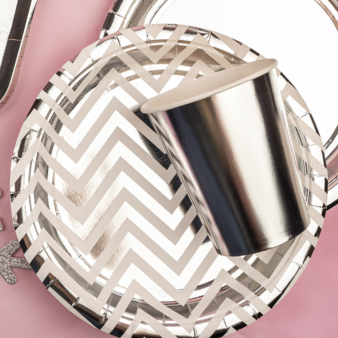 Тарелки (7''/18 см) Зигзаги, Белый/Серебро, Металлик, 6 шт.