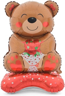 Шар 3D (39''/99 см) Фигура на подставке, Мишка с букетом, 1 шт. в уп.