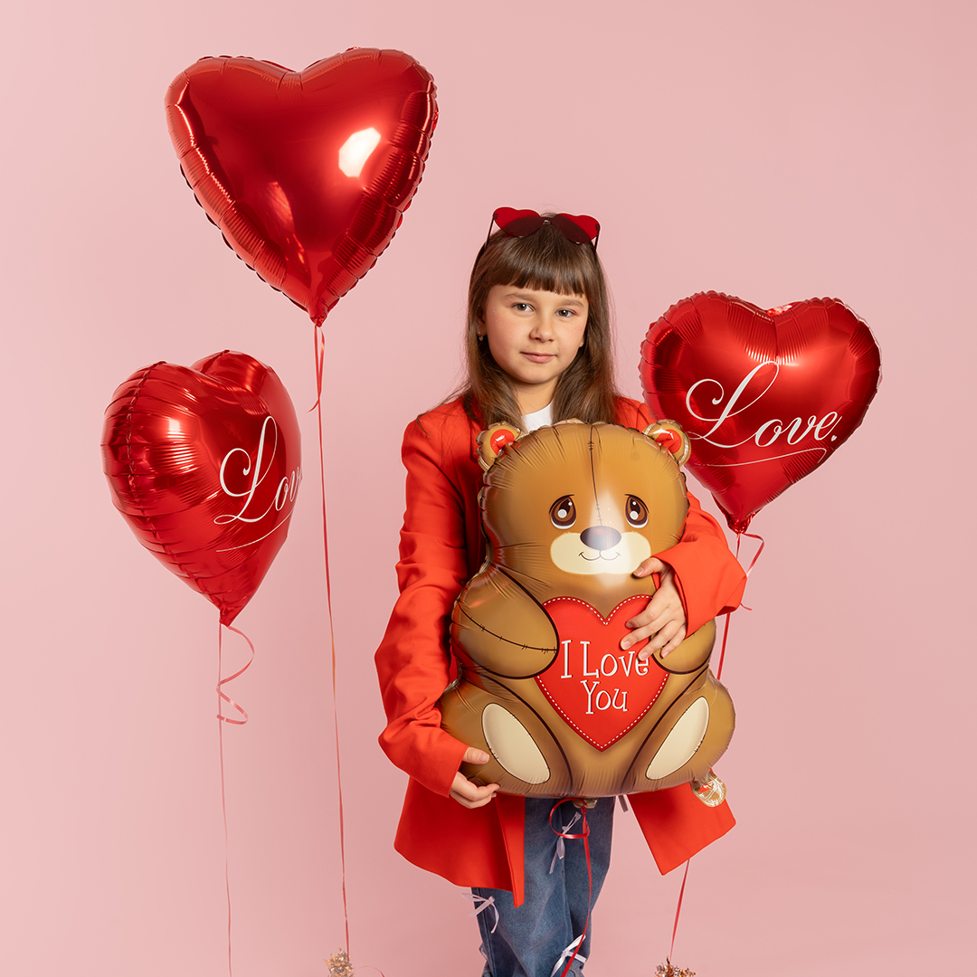 Шар (27''/69 см) Фигура, Мишка с сердцем, 1 шт.
