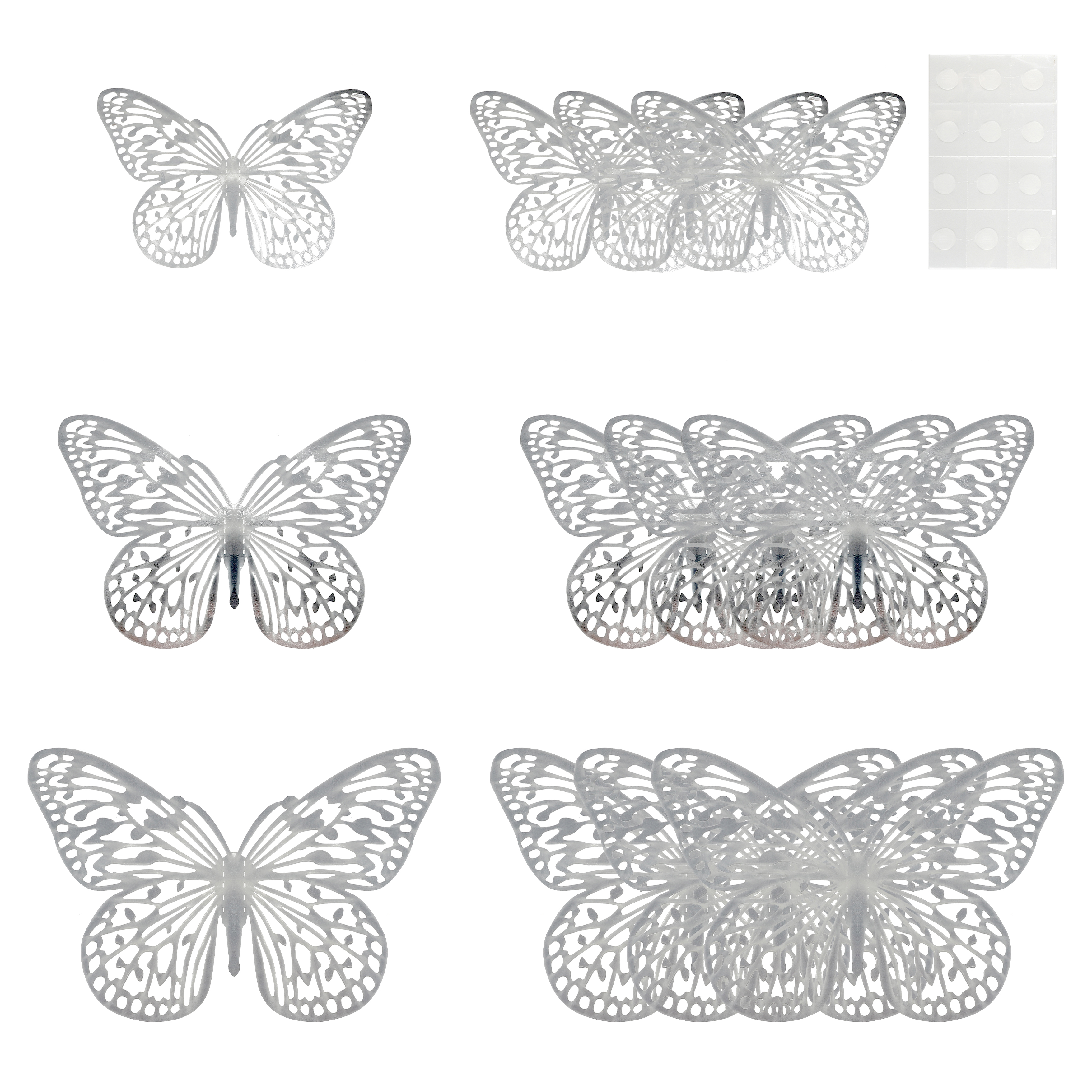 Наклейки Нежные бабочки, Серебро, 8-12 см*12 шт, 1 упак.